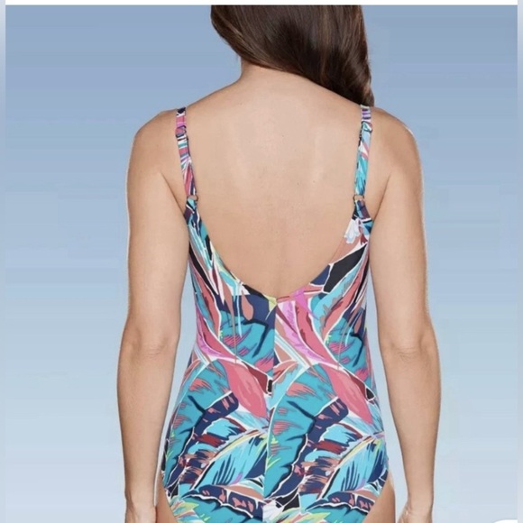 NWT AquaGreen Vibrant Leaf Print One Piece Swimsuit - Picture 3 of 4